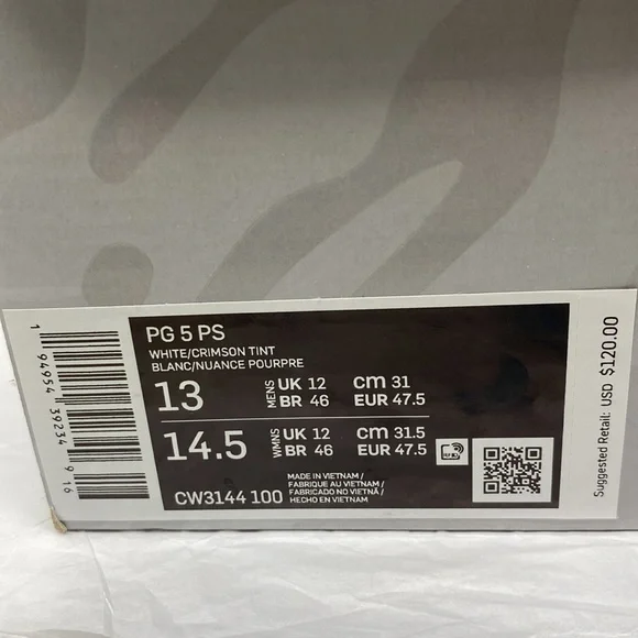 Nike PlayStation x PG 5 White CW3144 100 Men's size 13